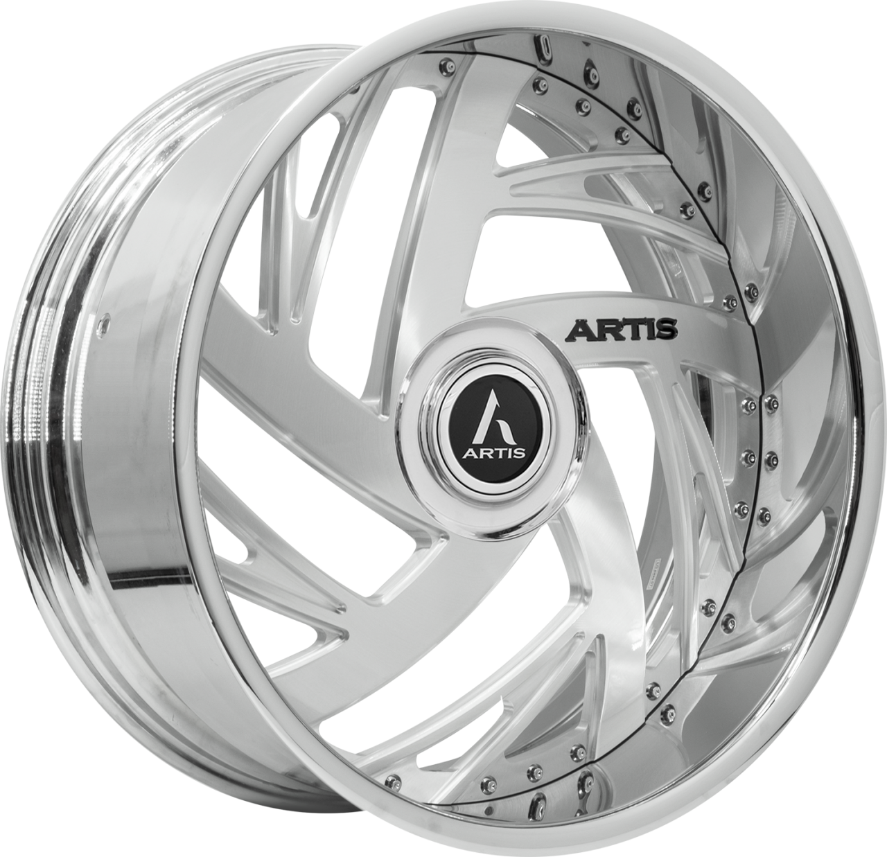 Artis Forged Southside wheel with Brushed with XL Floater Cap finish
