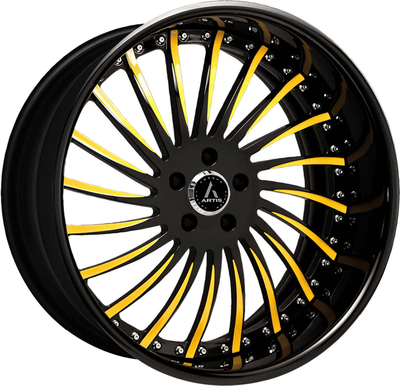 Artis Forged International wheel with Custom Black with Gold Accents finish