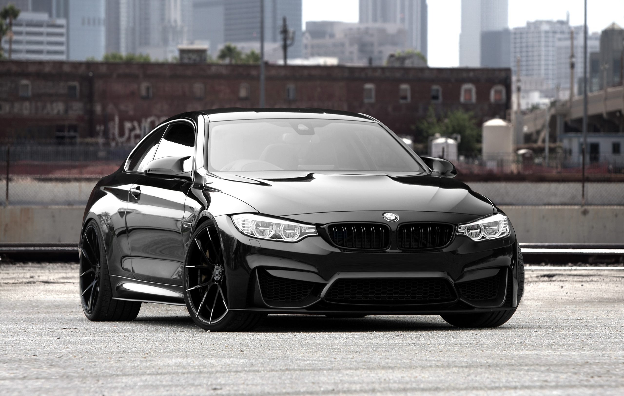 Black BMW M4 on black and white Stuttgart wheels