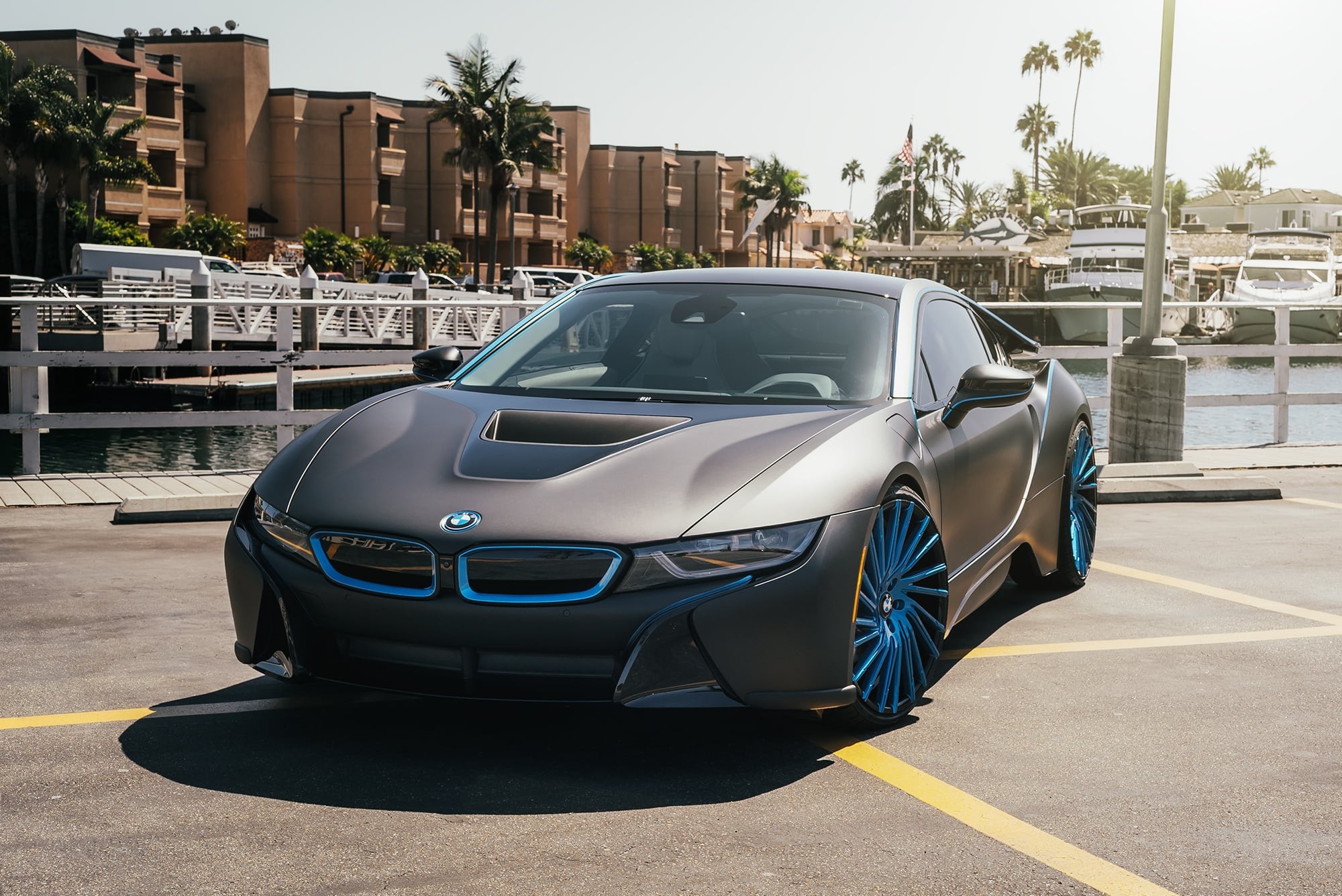 Matte black BMW i8 on Wraith wheels